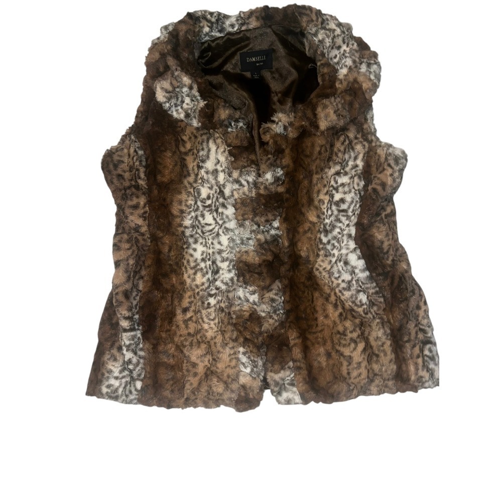 Vintage Genuine FAUX Fur Vest Damselle NY Sz  L boho hippie